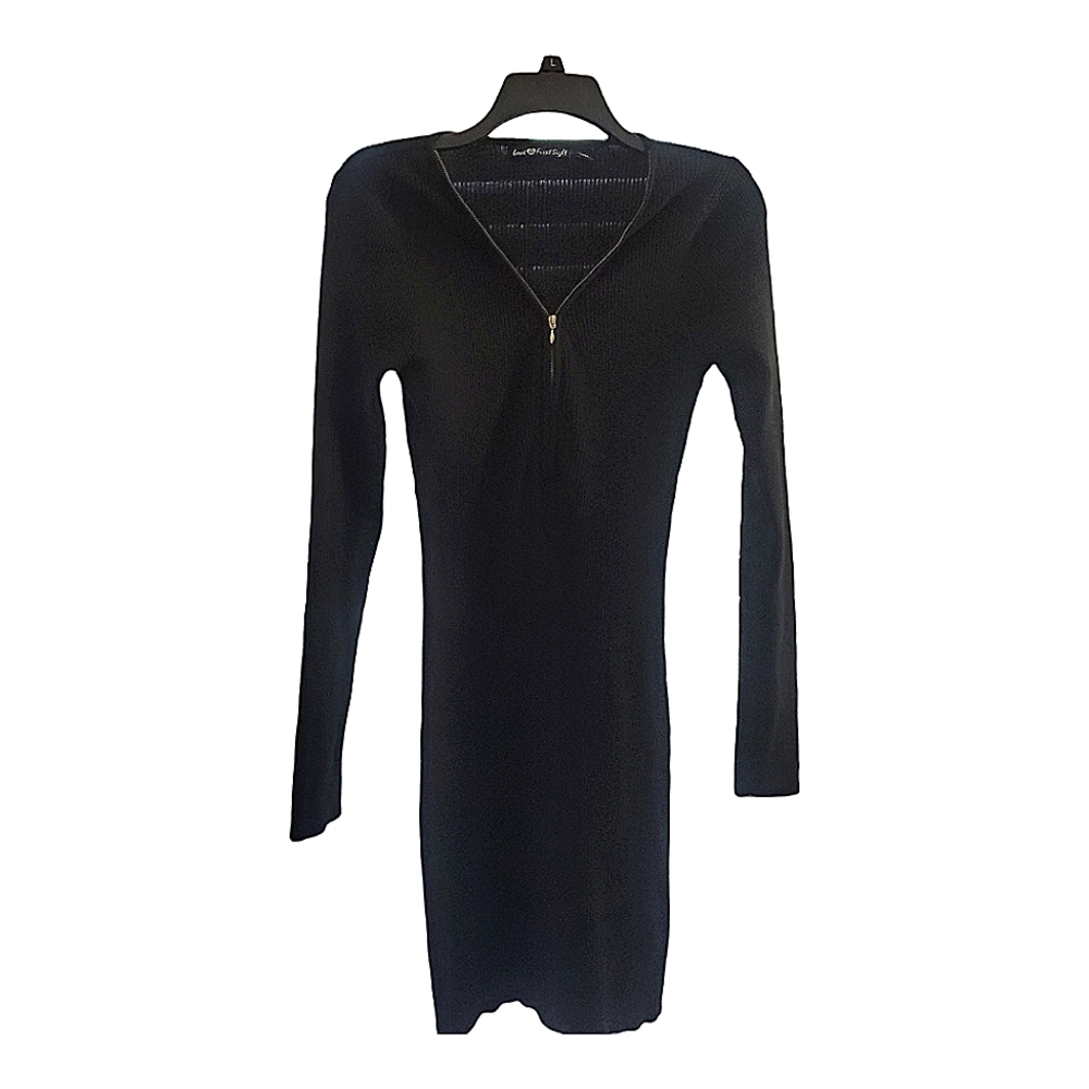 Love @ First Sight Ribbed Knit Sweater Dress Black Size L